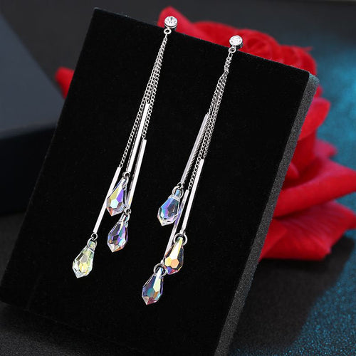 Crystal Teardrop Tassel Earring