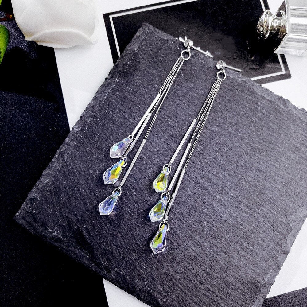 Crystal Teardrop Tassel Earring