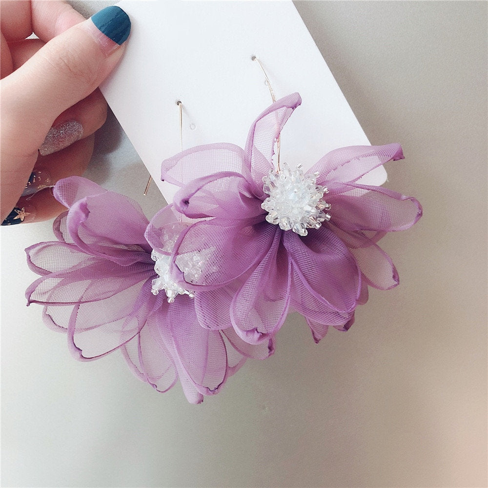 Large Beaded Flower Hook Earring