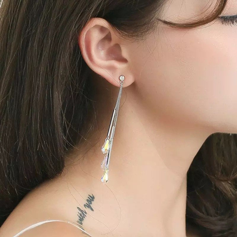Crystal Teardrop Tassel Earring