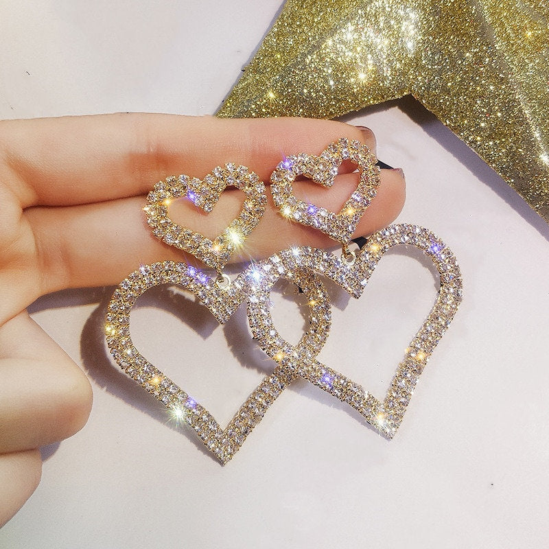Crystal Heart Dangle Gemstone Earring