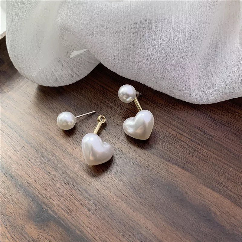 Pearly Heart Ear Jacket Earring