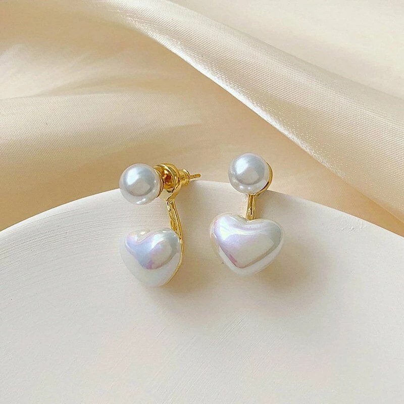Pearly Heart Ear Jacket Earring