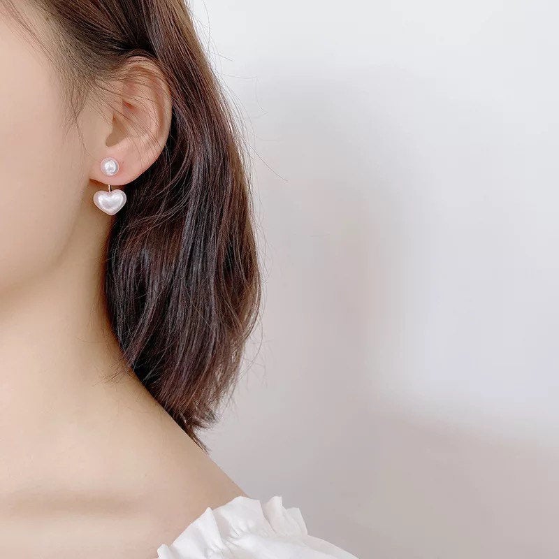 Pearly Heart Ear Jacket Earring