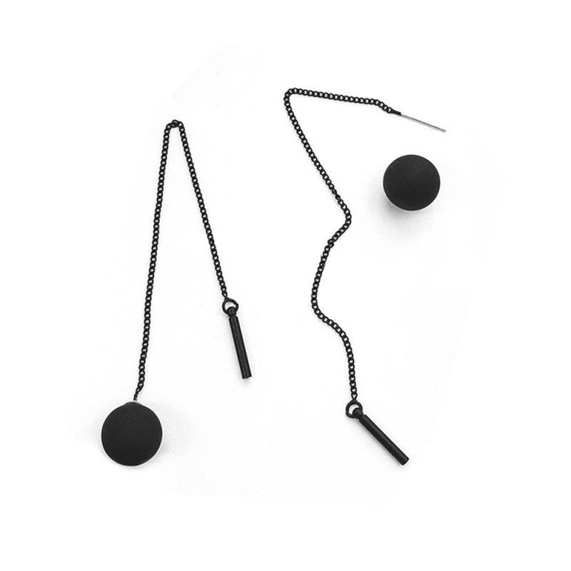 Long Tassel Black Ball Dangle Earring