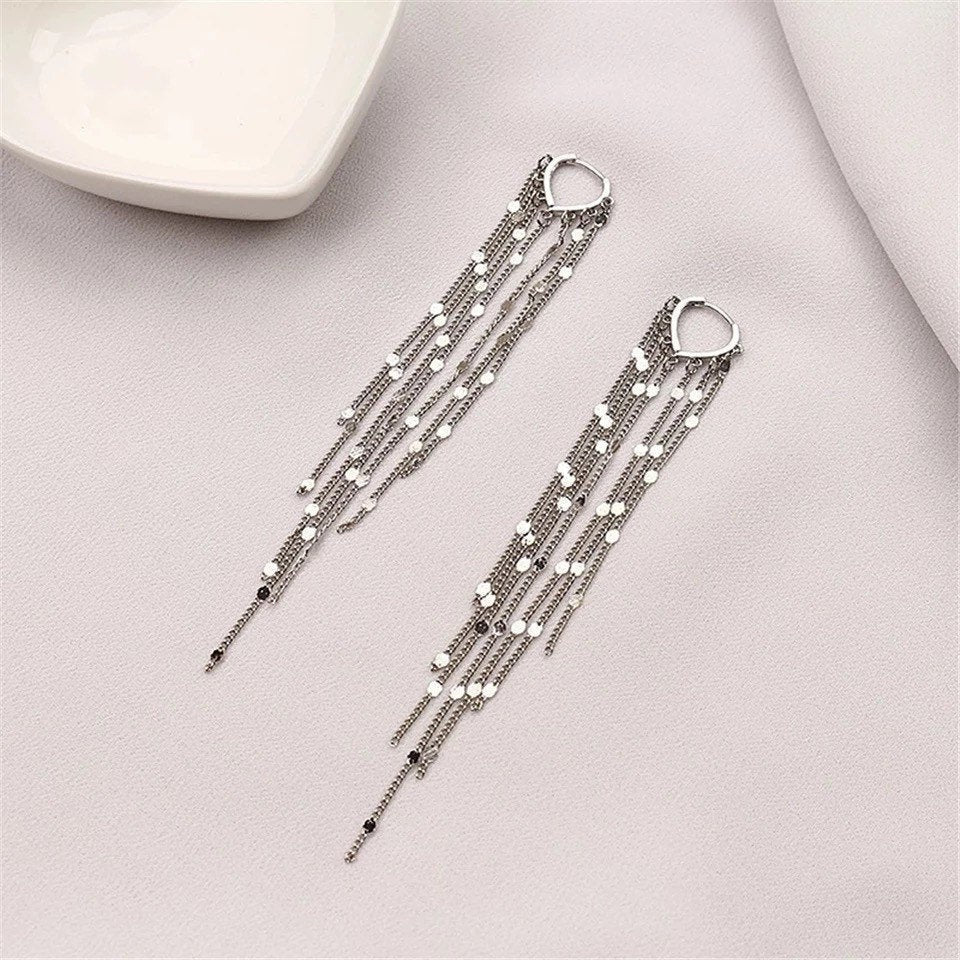 Long Tassel Tiny Coin Hoop Earring
