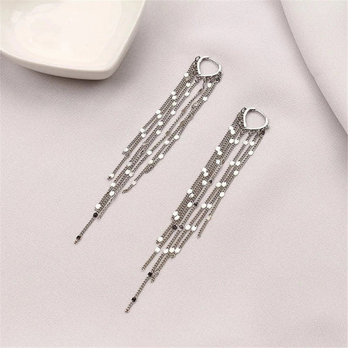 Long Tassel Tiny Coin Hoop Earring