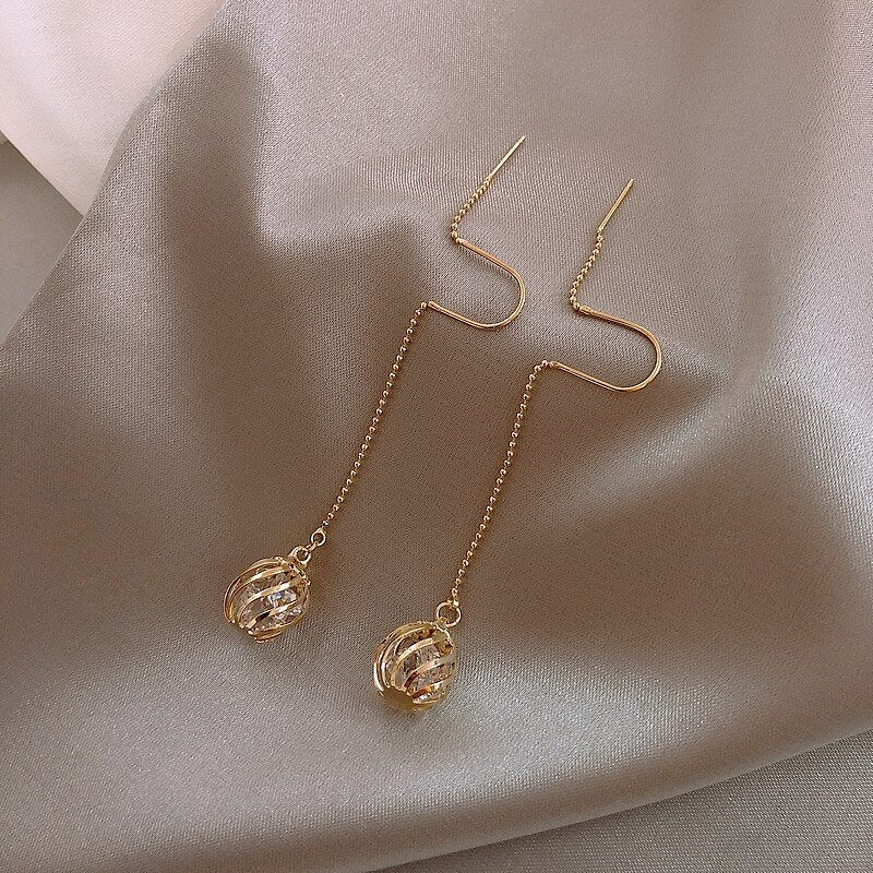 Caged Crystal Threaded Dangle Earring