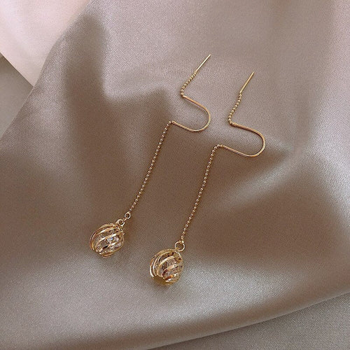 Caged Crystal Threaded Dangle Earring