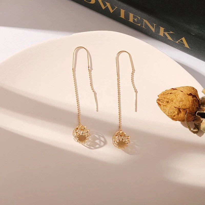 Caged Crystal Threaded Dangle Earring