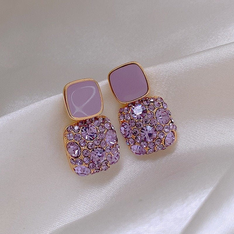 Purple Crystal Gemstone Earring