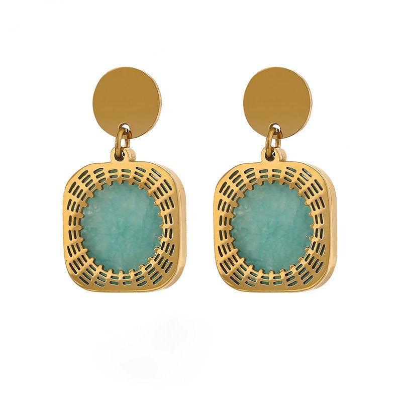 Green Aventurine Geometric Dangle Earring
