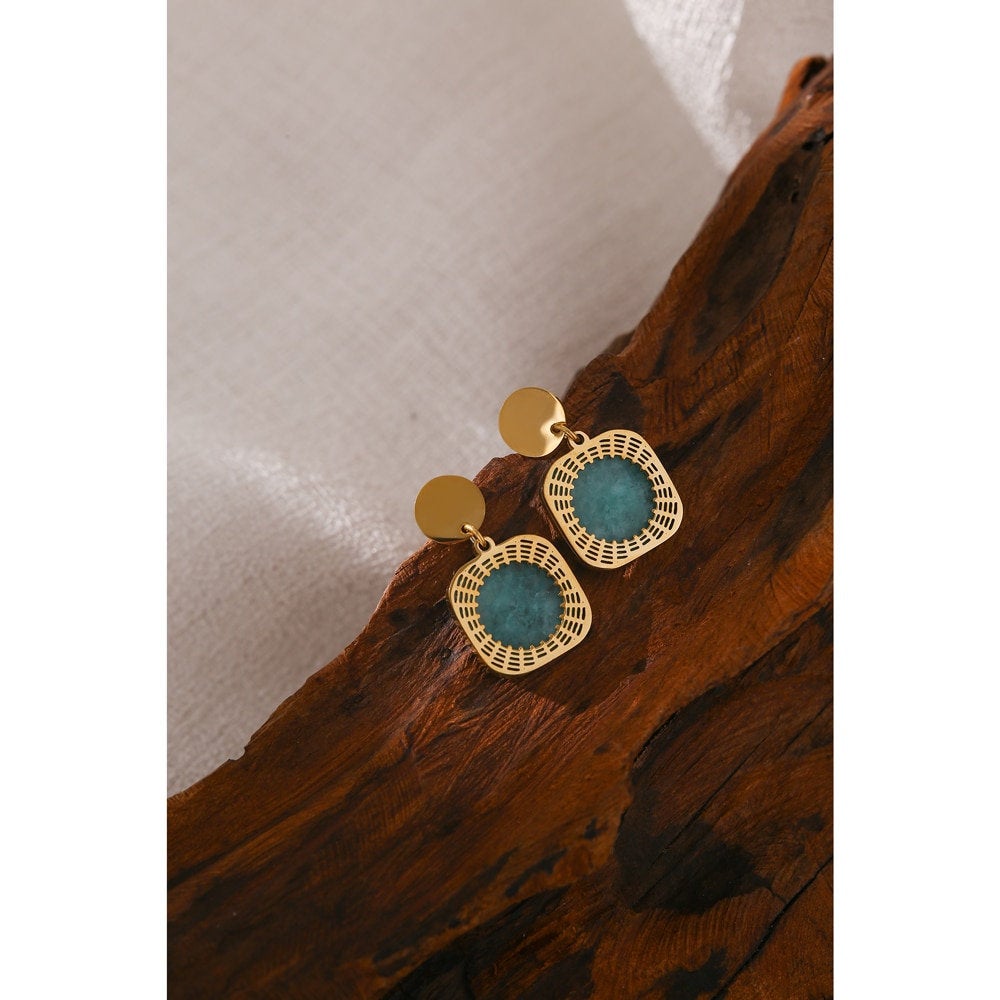 Green Aventurine Geometric Dangle Earring