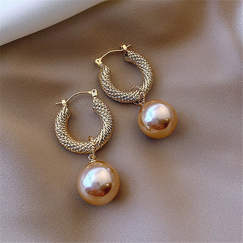 Twisted Hoop Pearl Charm Earring