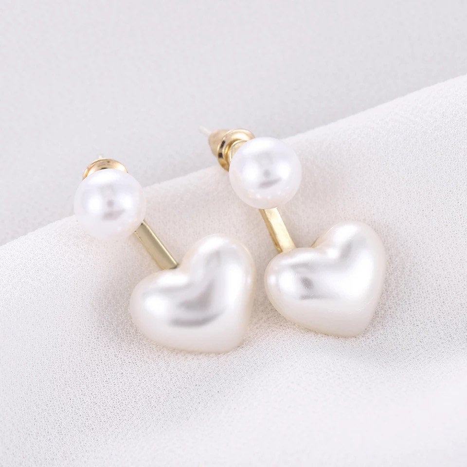 Pearly Heart Ear Jacket Earring