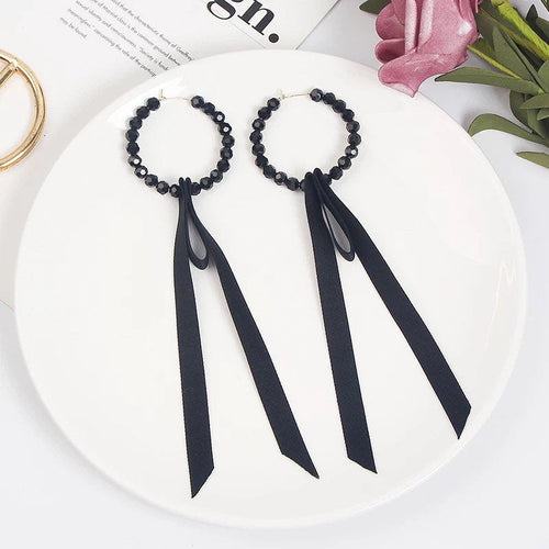 Black Beaded Bow Hoop Earring