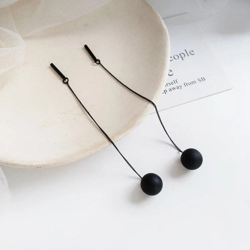 Long Tassel Black Ball Dangle Earring