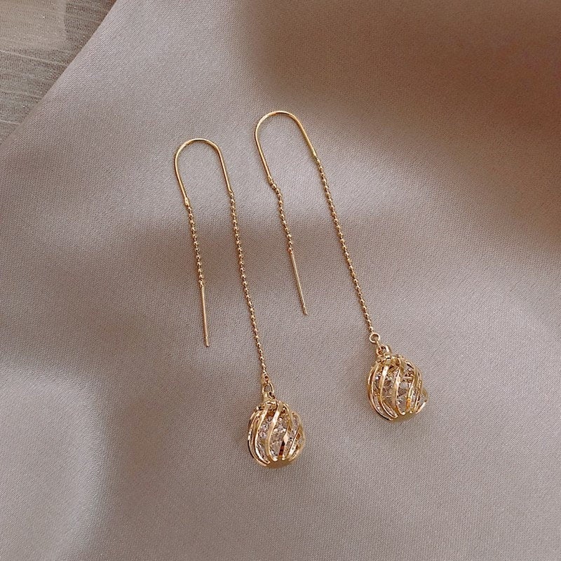 Caged Crystal Threaded Dangle Earring