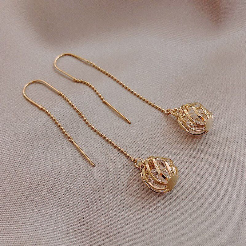 Caged Crystal Threaded Dangle Earring