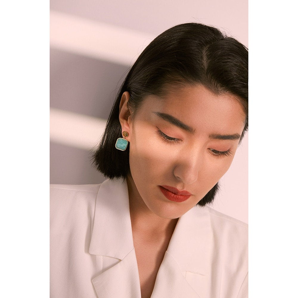 Green Aventurine Geometric Dangle Earring