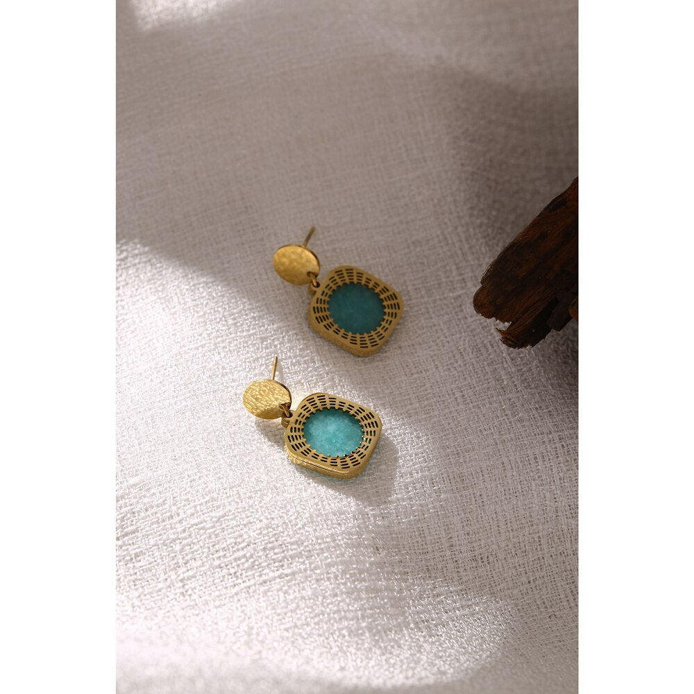 Green Aventurine Geometric Dangle Earring