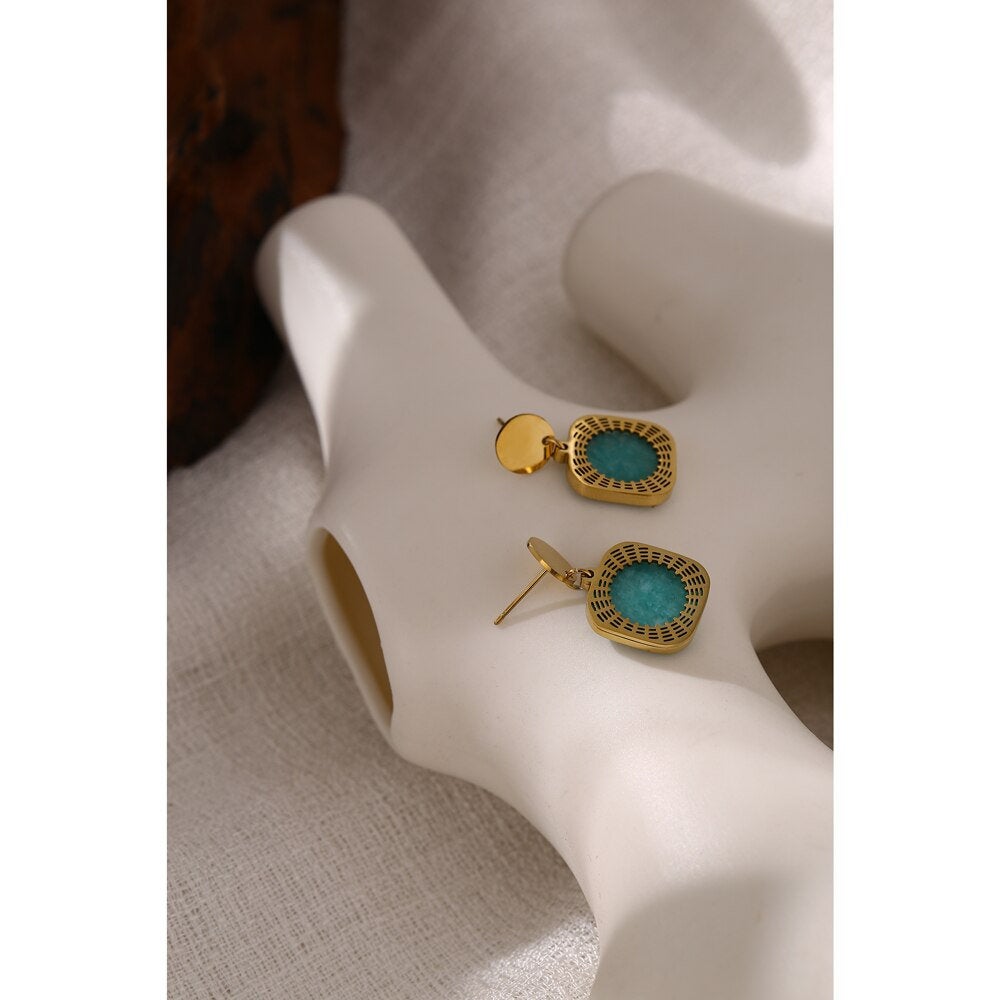 Green Aventurine Geometric Dangle Earring