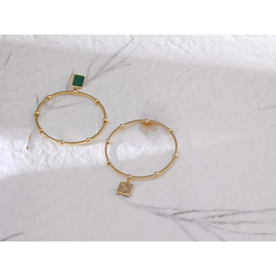 Gold Beaded Dangle Hoop Earring