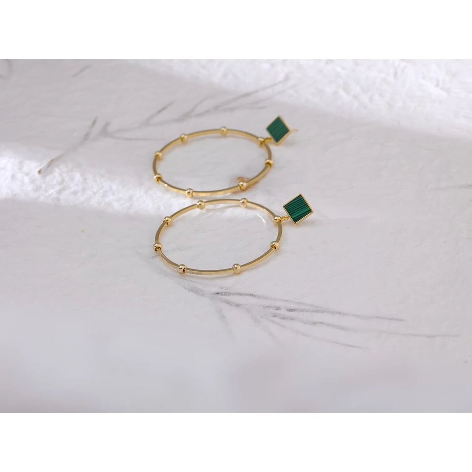 Gold Beaded Dangle Hoop Earring