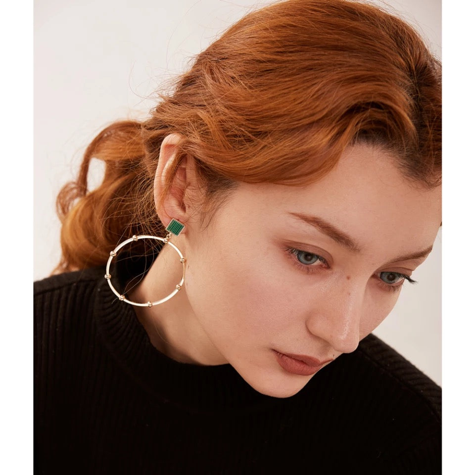 Gold Beaded Dangle Hoop Earring