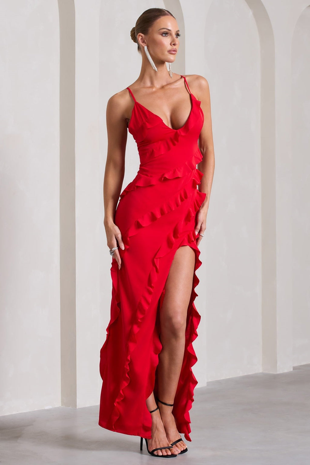 Ruffled Deep V Elegant Maxi Dress