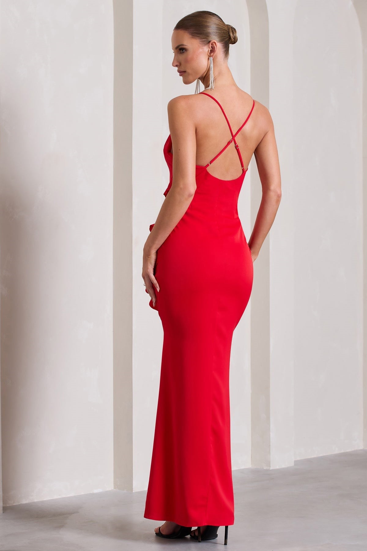 Ruffled Deep V Elegant Maxi Dress