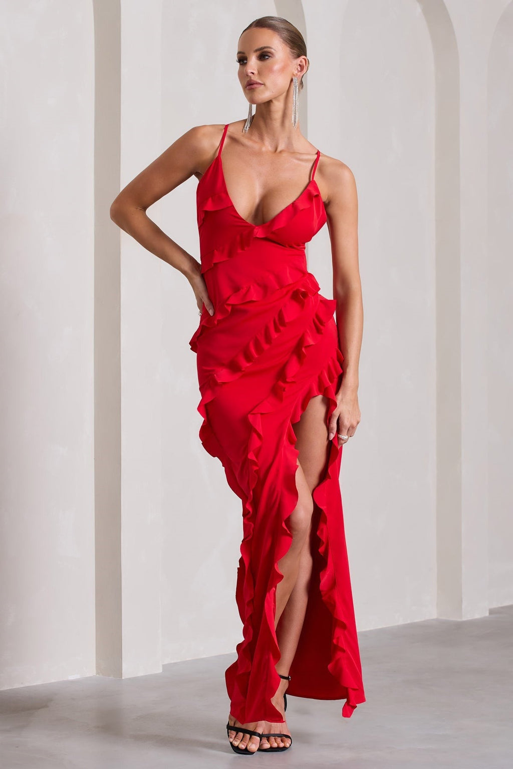Ruffled Deep V Elegant Maxi Dress