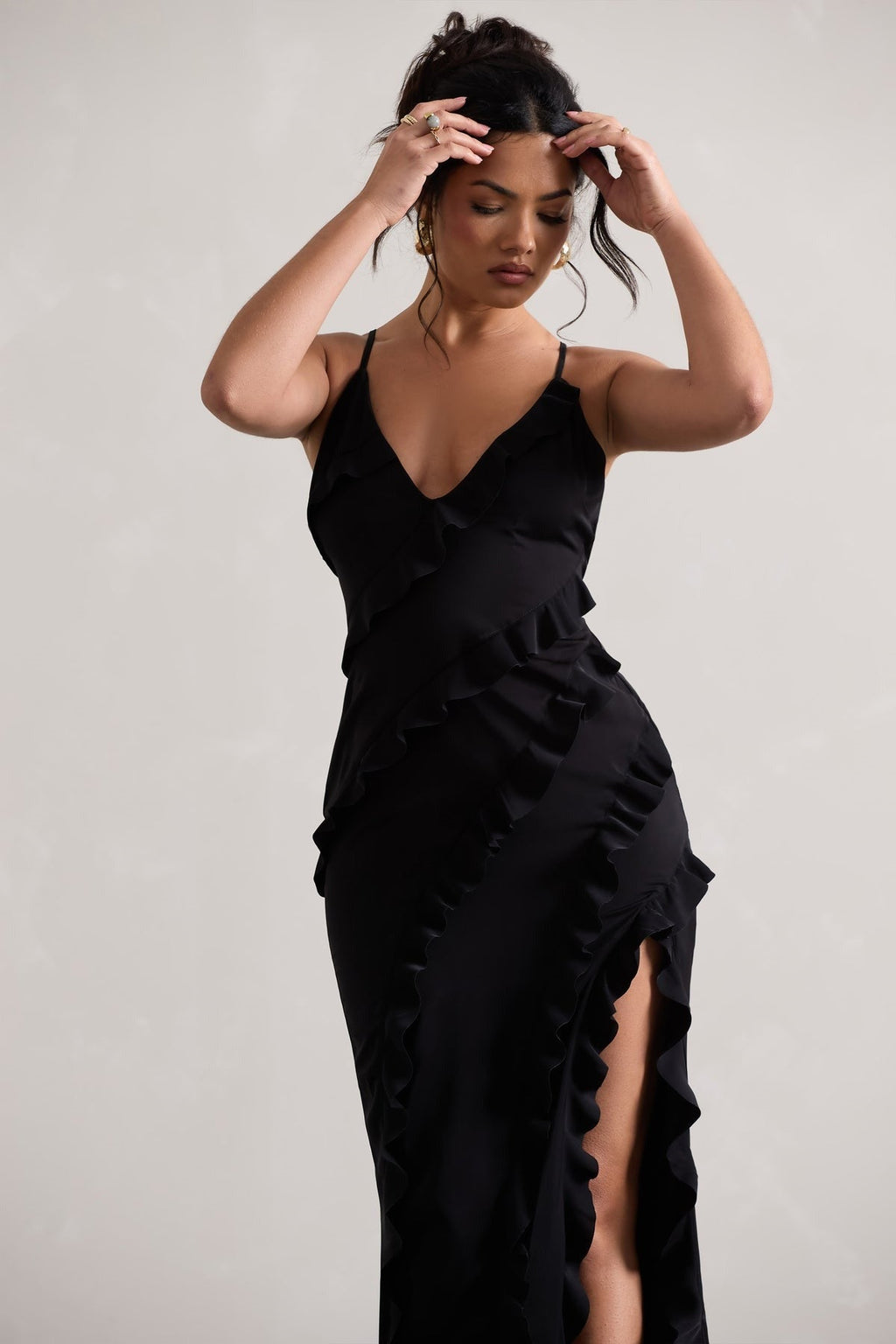 Ruffled Deep V Elegant Maxi Dress