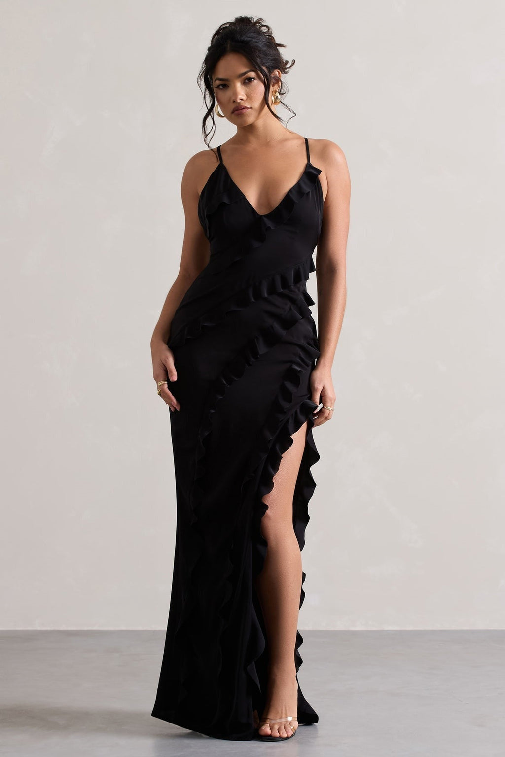 Ruffled Deep V Elegant Maxi Dress