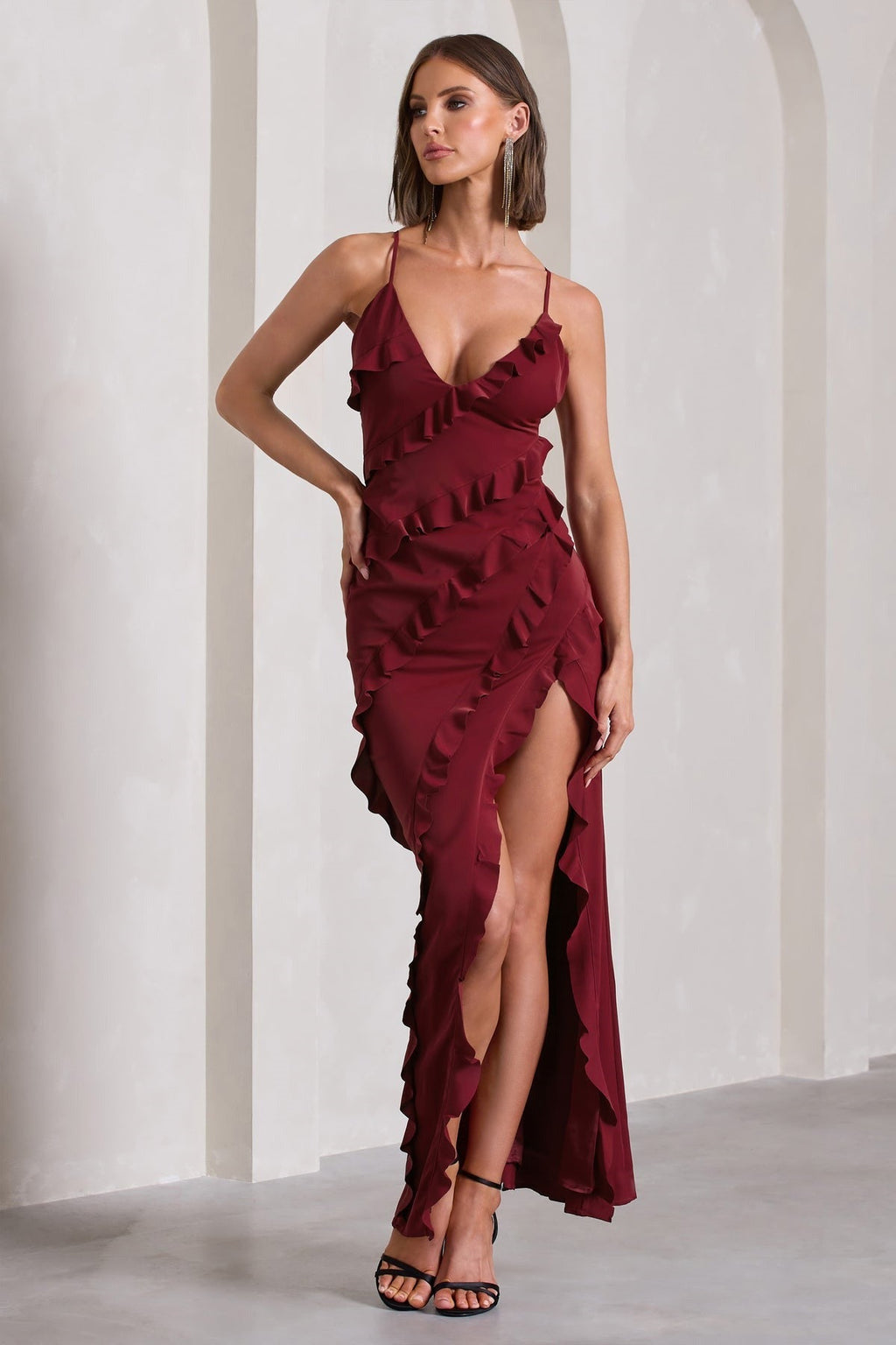 Ruffled Deep V Elegant Maxi Dress