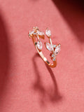Rose Gold Leafy Crystal Adjustable Ring