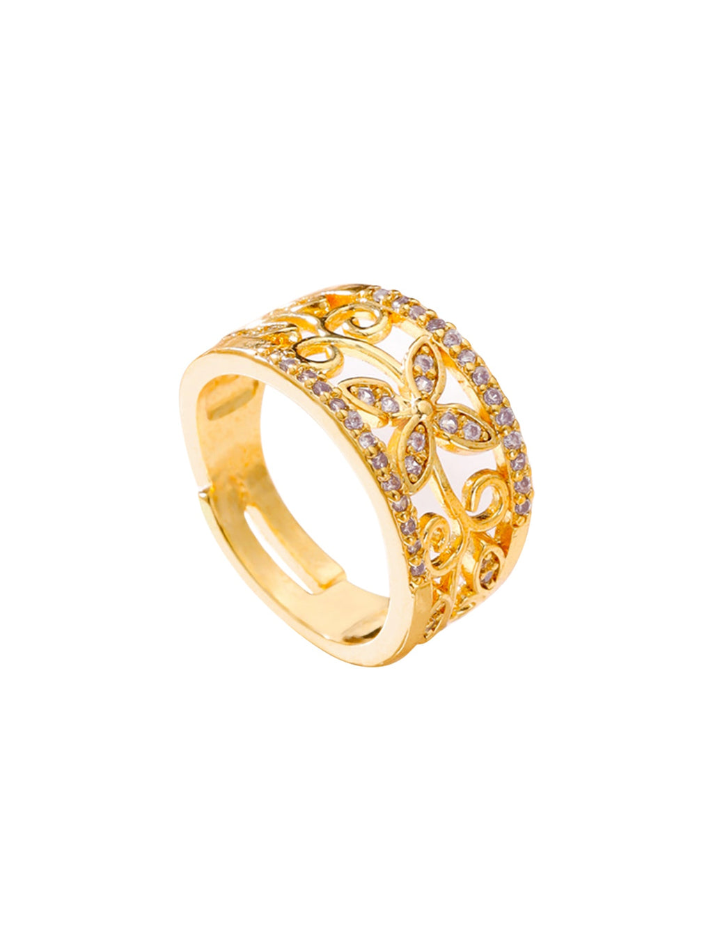 Gold Crystal Studded Flower Band Ring