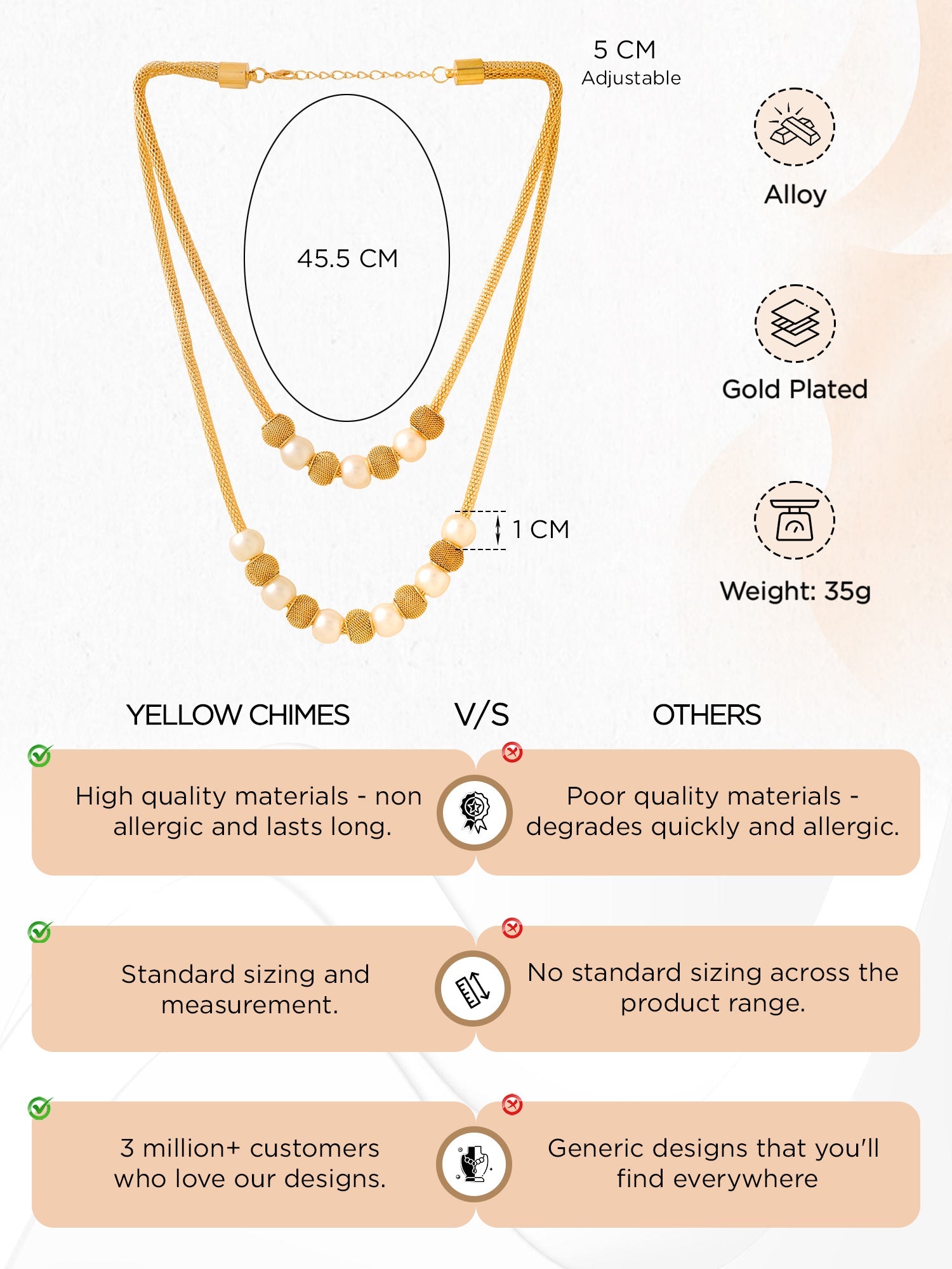 Gold Pearl Beads Layered Necklace