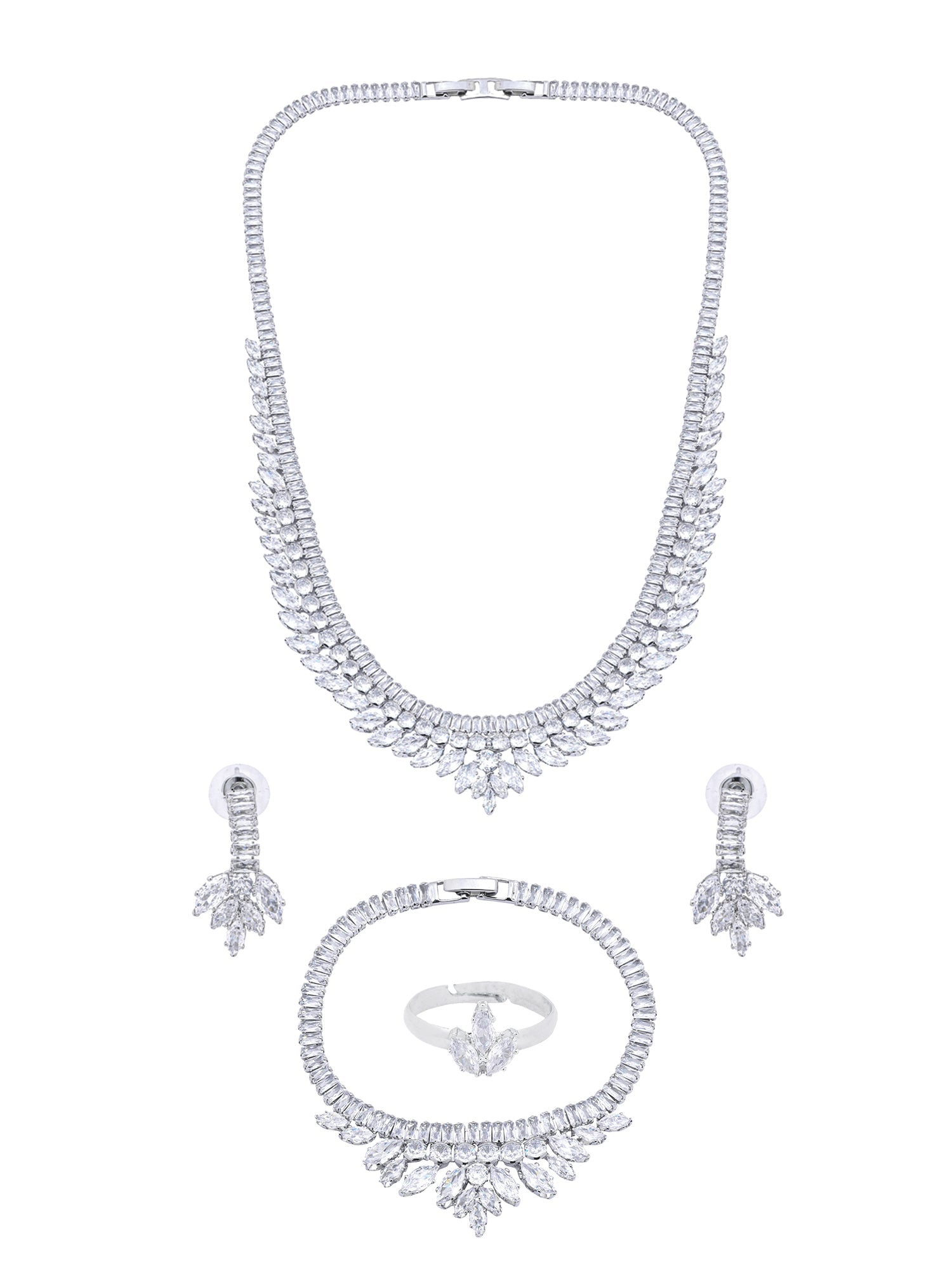 Silver Diamond Stone Jewelry Set Necklace