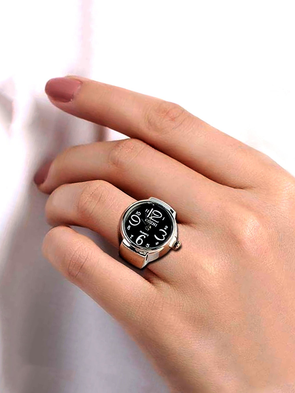 Black Dial Stainless Steel Watch Ring