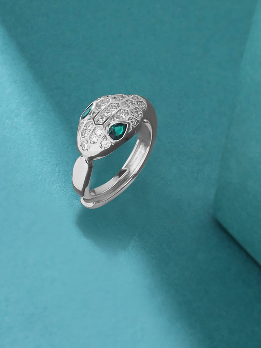 Silver Toned Adjustable Snake Crystal Ring
