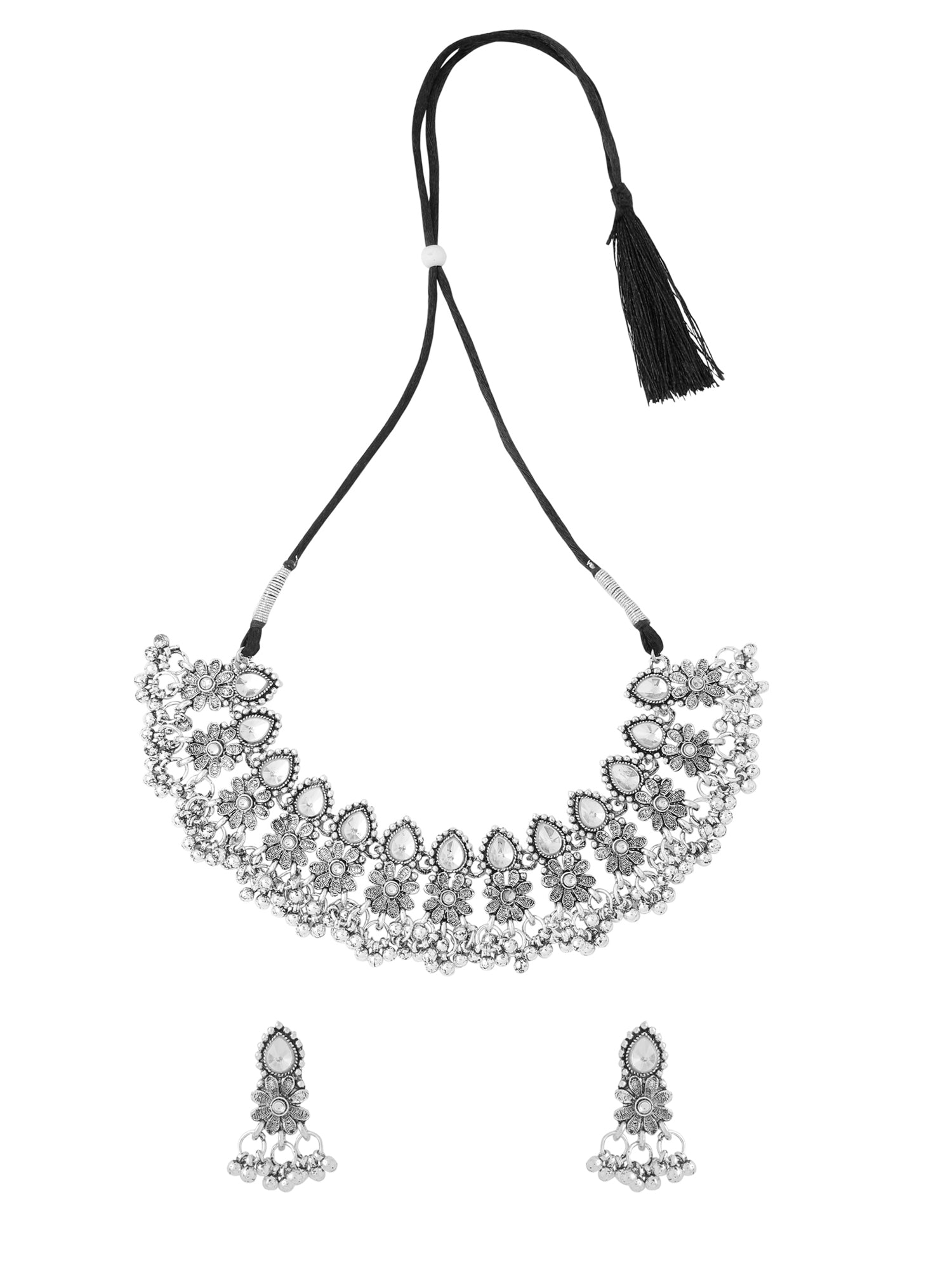 Oxidised Silver Drawstring Choker Necklace