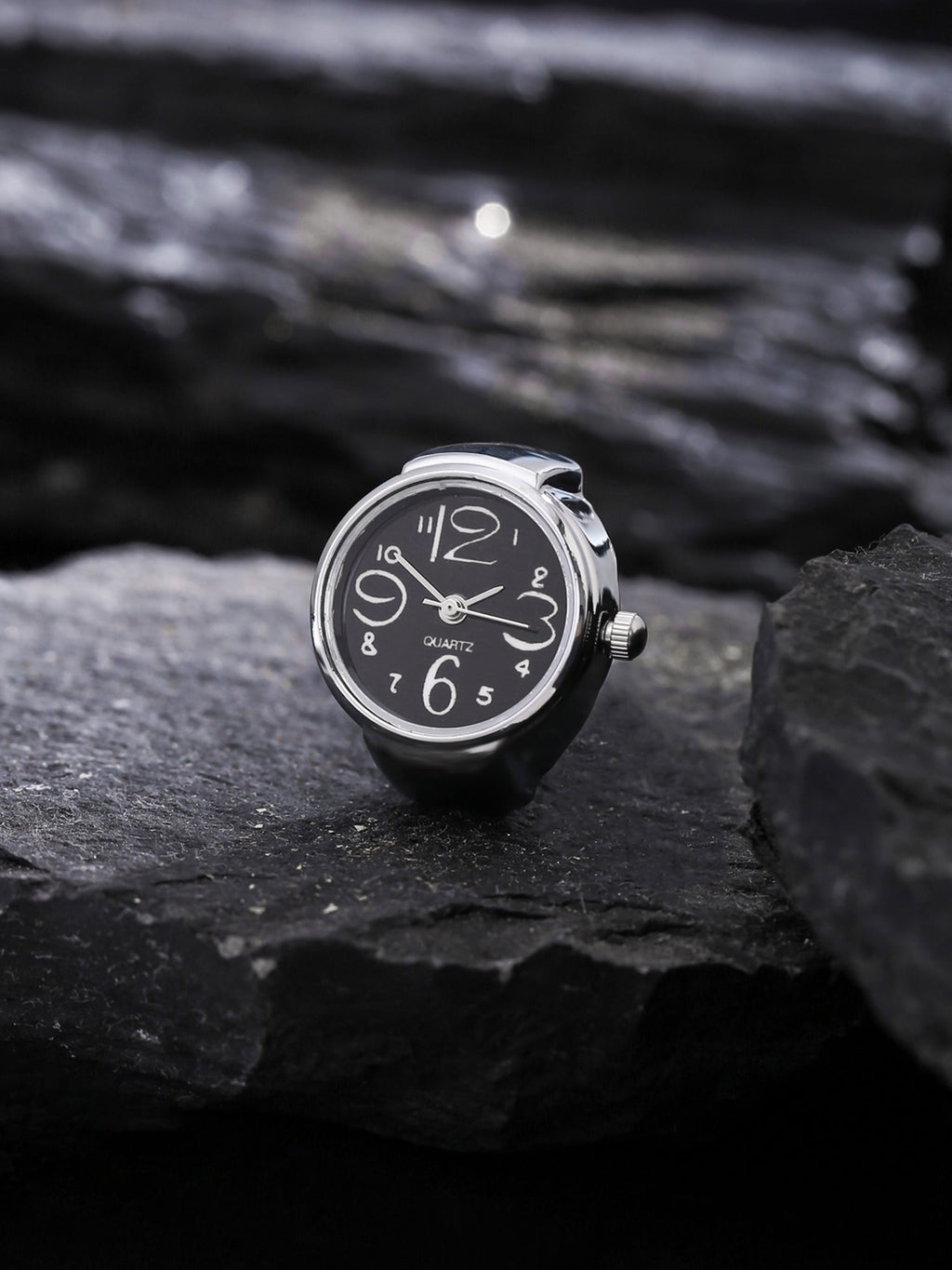 Black Dial Stainless Steel Watch Ring