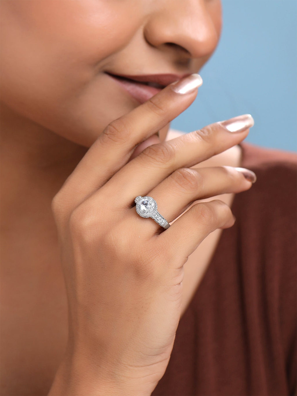 Silver Cubic Zircon Valentine Adjustable Ring