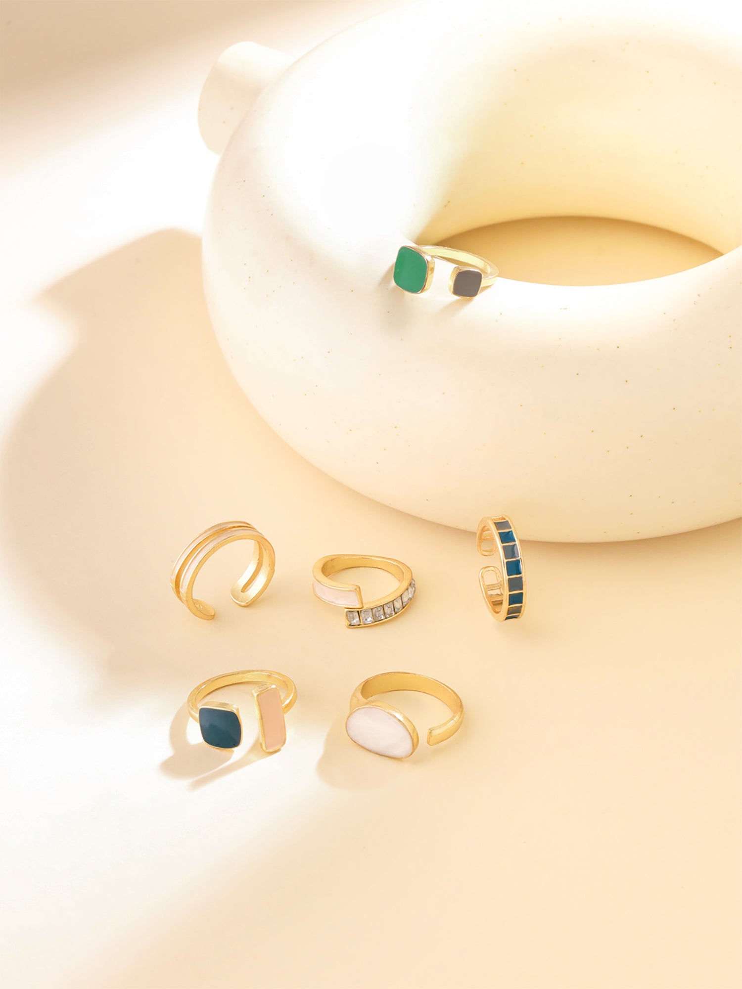 Multicolor Six Piece Stackable Adjustable Ring