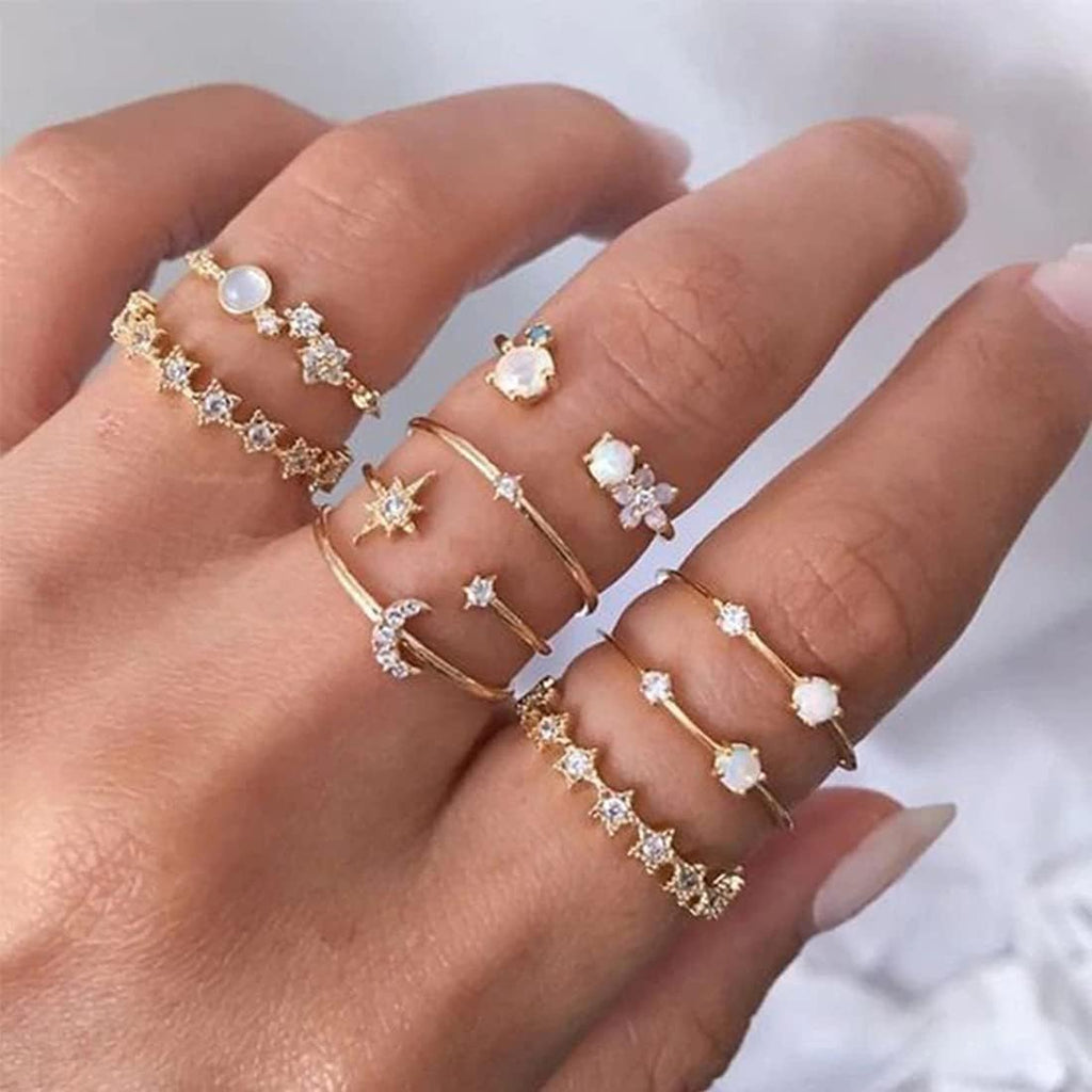 Gold Plated Nine Piece Aesthetic Ring