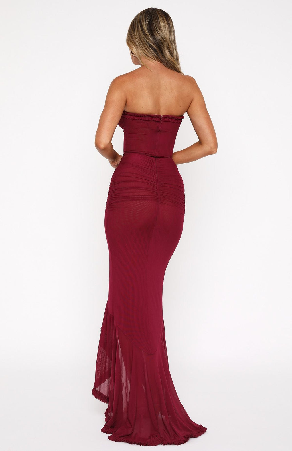 Dark Burgundy Still Got It Mesh Maxi Dress