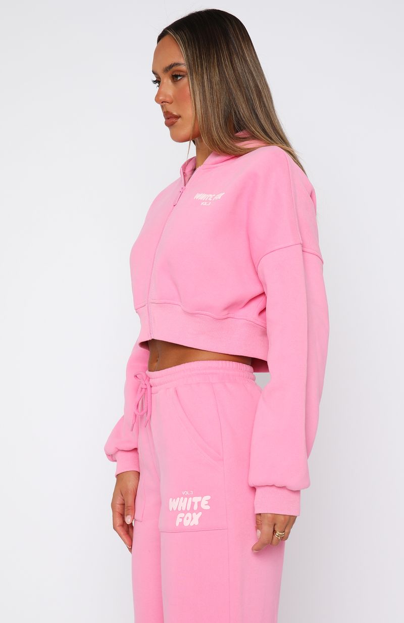 Offstage Cropped Zip Bubblegum Hoodie
