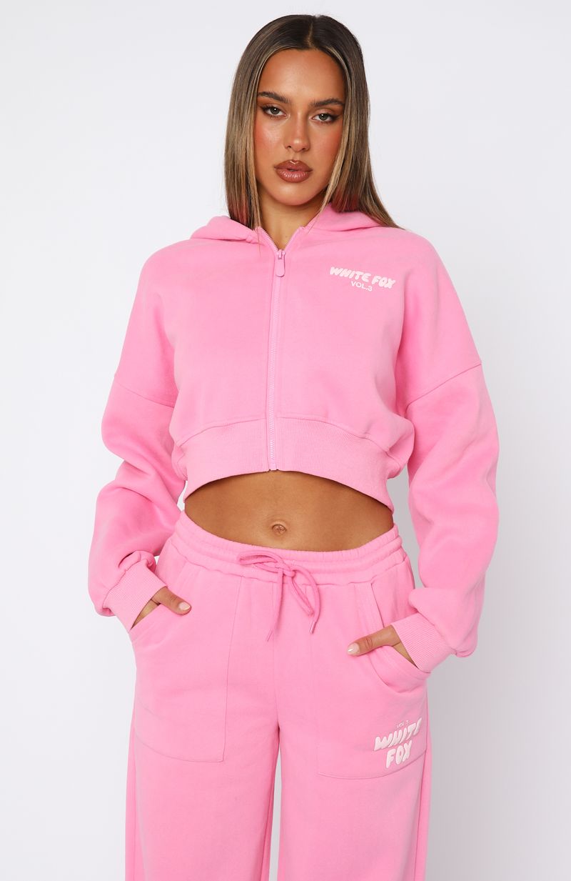 Offstage Cropped Zip Bubblegum Hoodie