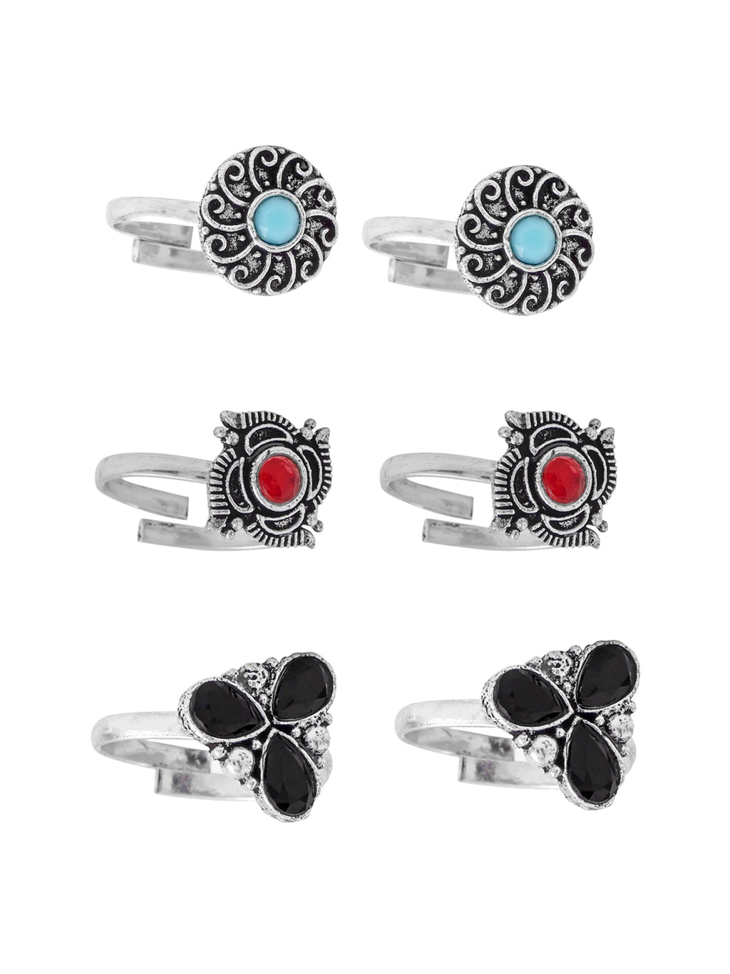 Oxidised Silver Three Pair Adjustable Toe Ring